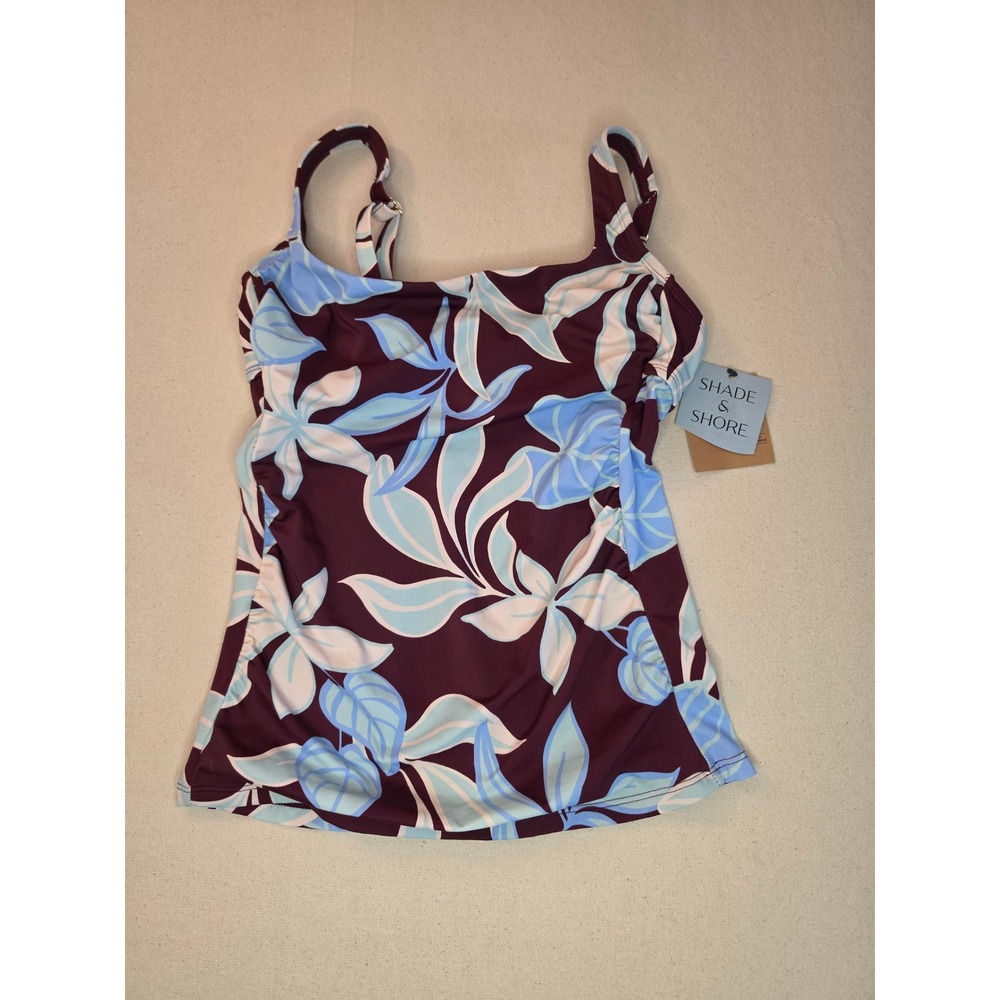 Shade & Shore Tropical Square Neck Tankini Top Brown Small NWT